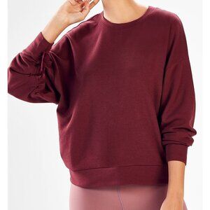 Fabletics Sadie Scrunched Sleeve Pullover Top Black Cherry Maroon Women's XXL